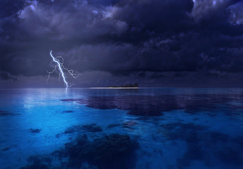 Wall Mural - thunderstorm over the azure sea
