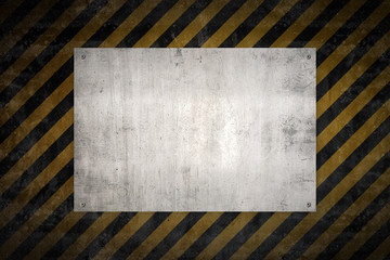 Wall Mural - Dirty Aluminum Metal Sign Plate on dark Construction Pattern Background