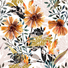 Wall Mural - Autumn background. Abstract floral seamless pattern