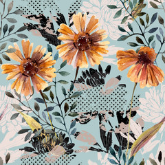 Sticker - Autumn background. Abstract floral seamless pattern