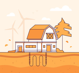 Wall Mural - Barn with sewage system - modern line design style vector illustration