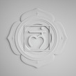 abstract white embossed paper Muladhara chakra symbol, 3d modern illustration