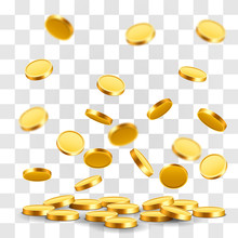Falling Coins, Falling Money, Flying Gold Coins, Golden Rain. Jackpot Or Success Concept. Modern Background. Vector Illustration
