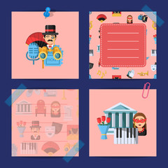 Sticker - Vector flat theatre icons cute notes of set template illustration