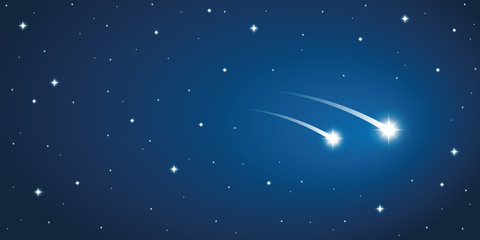 two falling stars in the starry sky