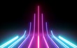 3d render, abstract minimal background, glowing lines going up, arrow, cyber, chart, pink blue neon lights, ultraviolet spectrum, laser show