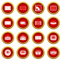 sport stadium icon red circle set isolated on white background