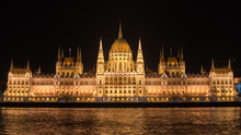 Hungarian Parliament Building At Night In Budapest