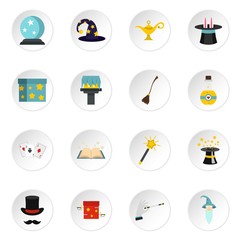 Wall Mural - Magic icons set in flat style. Magic tricks set collection vector icons set illustration