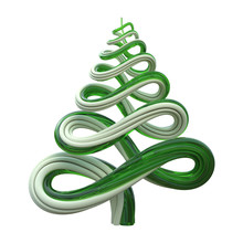 3d Christmas Tree, Green Candy Cane, Twisted Caramel Lines, Toothpaste, Isolated On White Background