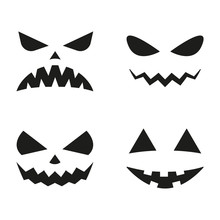 Halloween Pumpkin Faces Icon Set. Scary Faces Silhouettes. Vector Illustration.