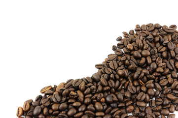 Coffee beans isolated on white background with copy space.