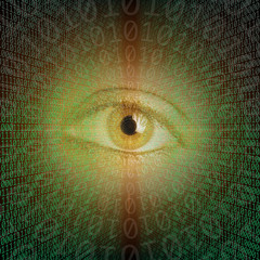 Wall Mural - Abstract background image of eye and lights with binary code