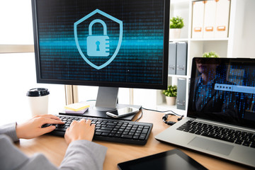 female employee trying to unlock her computer