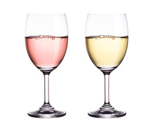 Wall Mural - White and red wine in glass isolated on white background.