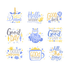 Positive quotes set, hand wriiten lettering motivational slogans vector Illustration on a white background