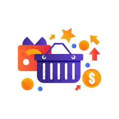 Poster - Shopping basket and credit card, online store, internet shopping concept