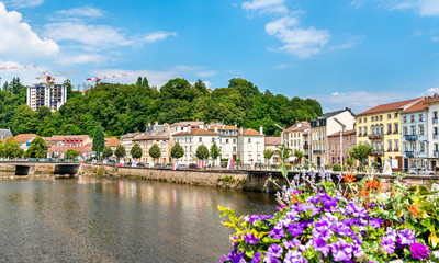 Canvas Print - Flowers on a bridge across the Moselle River in Epinal, France