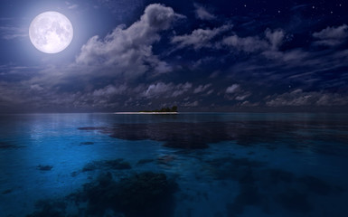 Wall Mural - Full moon over the azure sea