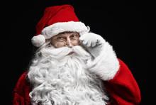 Portrait Of Cheerful Santa Claus With Eyeglasses.