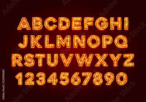 Fotografía Red fluorescent neon font on dark background