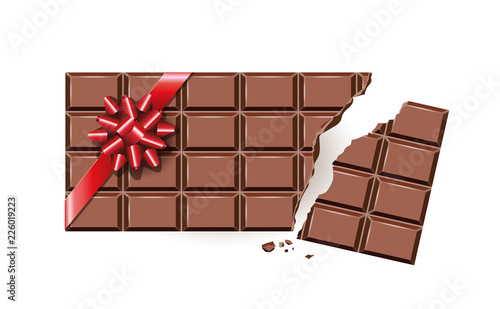 Schokoladentafel abgebrochen mit Geschenkschleife, Tafel Schokolade als