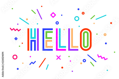 Hello. Banner, speech bubble, poster and sticker concept, memphis geometric style with text Hello. Icon message Hello cloud talk for banner, poster, web. White background. Vector Illustration Stock Vector | Adobe Stock