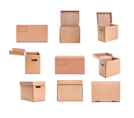 Wall Mural - Set of cardboard boxes isolated on a white background.