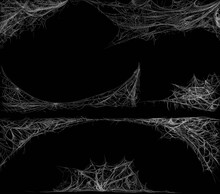 Realistic Cobweb Set On Dark Background. Spider Web Elements Design. Vector Illustration