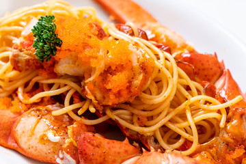 Wall Mural - lobster spaghetti with shrimp egg