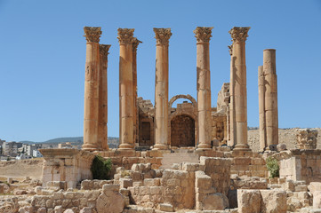 The ruined city of Jerash is Jordan's largest and most interesting Roman site, and a major tourist drawcard. Its imposing ceremonial gates, colonnaded avenues, temples and theatres 