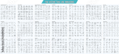 Fotografía Vector thin line mini , simple outline icons set, 25x25px grid Pixel perfect
