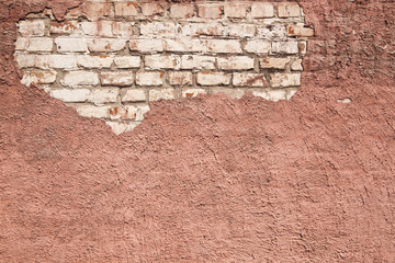 Wall Mural - texture of wall with brick with plaster as background. As an element of packaging design.