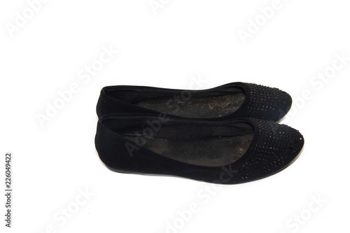 Black Ballet Flats On Female Legs On A White Background Women S