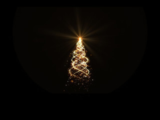 gold christmas tree lights with snowflakes and stars on black background for overlay.