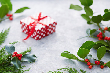 Wall Mural - christmas decorations, holly leaves with red berries.