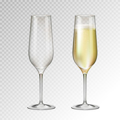 Wall Mural - Realistic vector illustration of full ond empty champagne glass isolated on transperent background