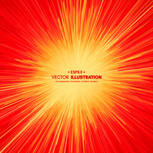 Background With Explosion. Starburst Dynamic Lines. Solar Or Starlight Emission. 3d Futuristic Technology Style. Vector Illustration.