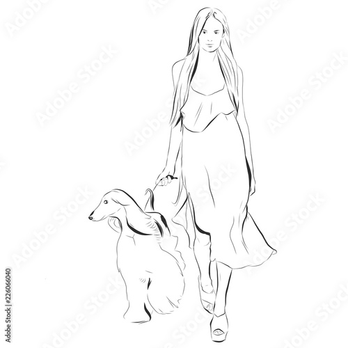 Woman With Dog Sketch Fashion Background Buy This Stock Illustration And Explore Similar Illustrations At Adobe Stock Adobe Stock
