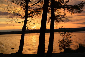 orange sunset over the river