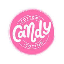 Cotton Candy. Text Logo Lettering. Hand Drawn Vector Illustration.