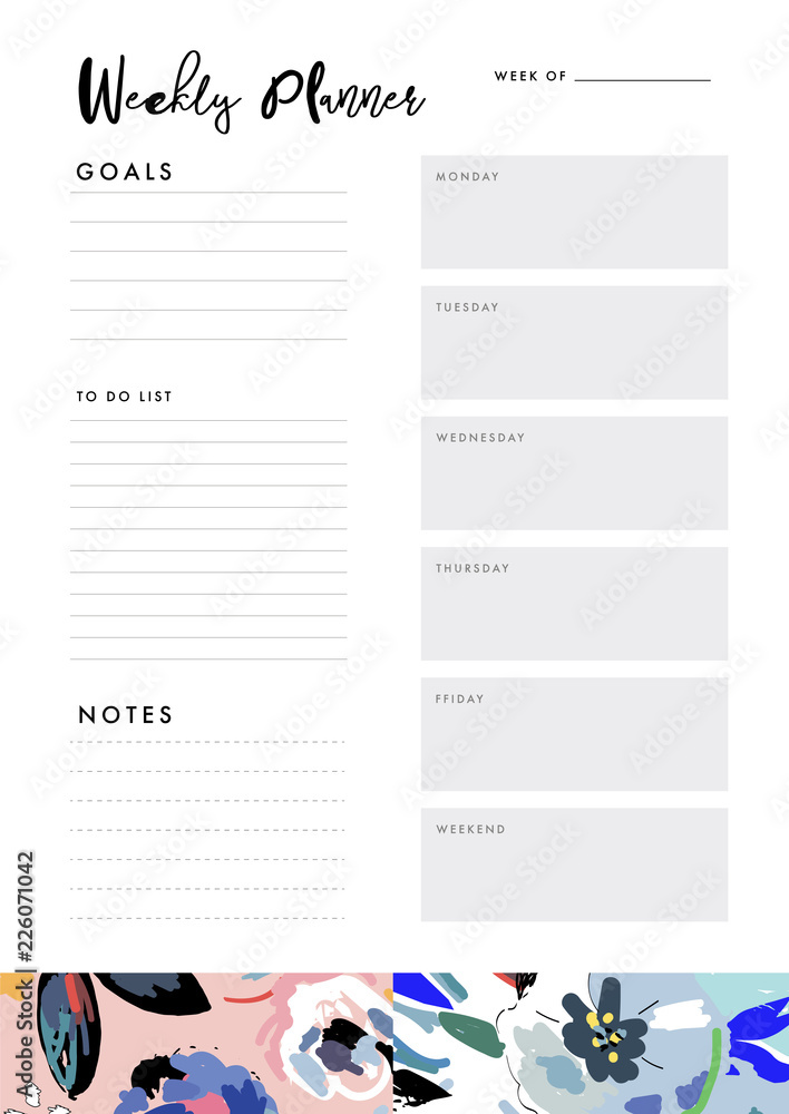 Weekly Planner. Organizer and Schedule with place for Notes, Goals and ...