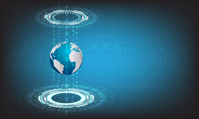 vector tech circle and earth globe  design on blue background.