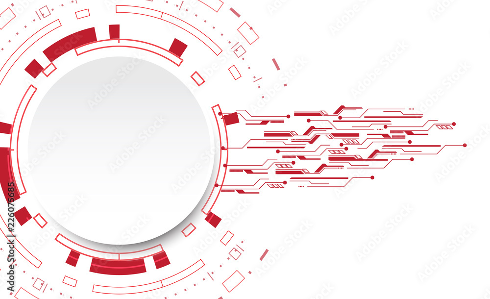 Red Color Technology Design Abstract white circle and red color tech with various technological ...
