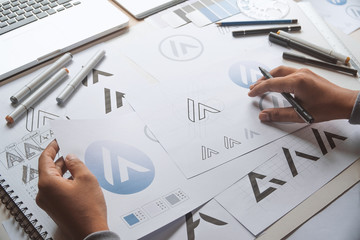 graphic designer development process drawing sketch design creative ideas draft logo product tradema