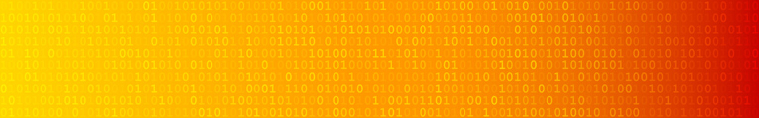 Abstract horizontal banner or background of zeros ad ones in orange colors.