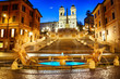 Piazza di Spagna  with the Spanish Steps and the Fontana della Barcaccia  under the moon