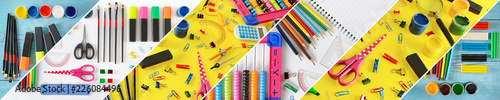 Fotomural Collage stationery / school supplies separated inclined lines