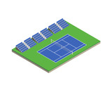 Fototapeta Dinusie - Tennis court with bleachers in isometric. Vector illustration.
