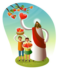 Jesus Christ standing with two children